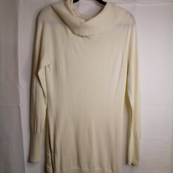 Guess Sweaters - Guess Sweater Tunic Women L Long Sleeve Cowl Neck Zip Sides Off White